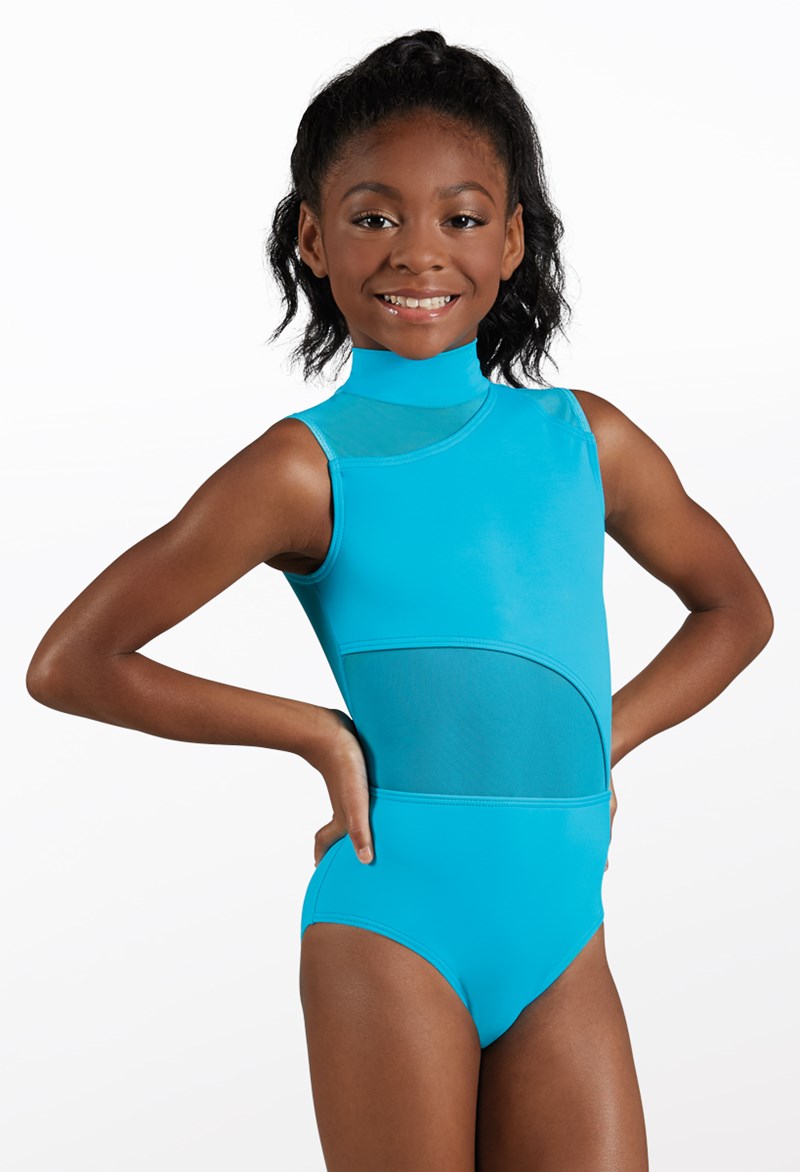 Dance Leotards - Asymmetrical Keyhole Leotard - Turquoise - Medium Child - MT11612