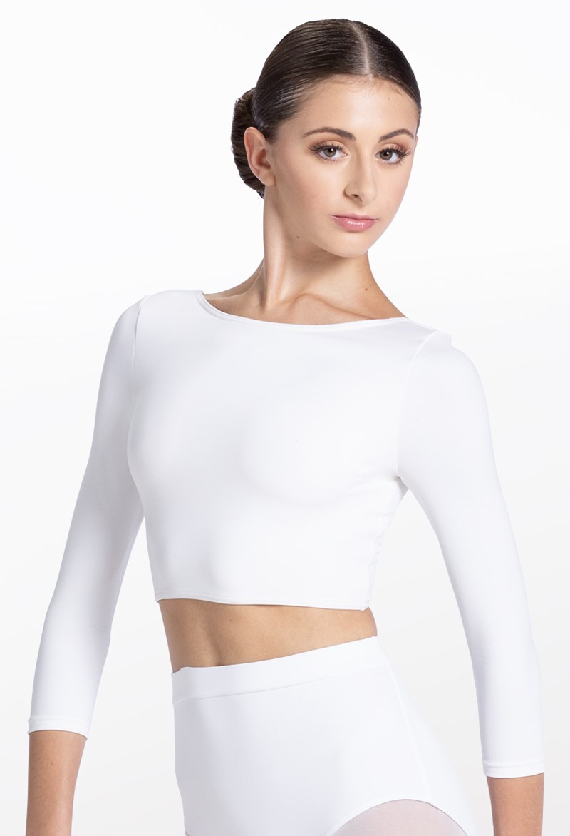 Dance Tops - Boat Neck Crop Top - White - Large Adult - MT12224