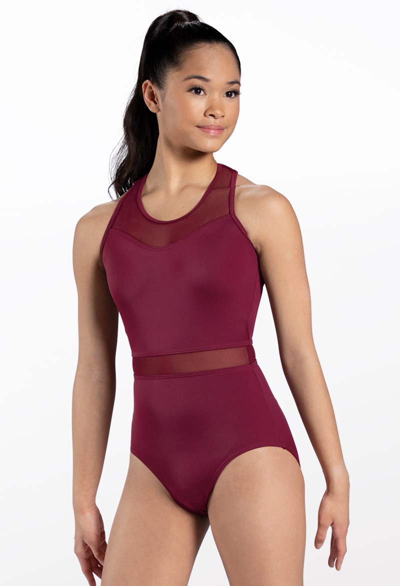 Dance Leotards - Strappy Mesh Cutout Leotard - Black Cherry - Small Child - MT12489