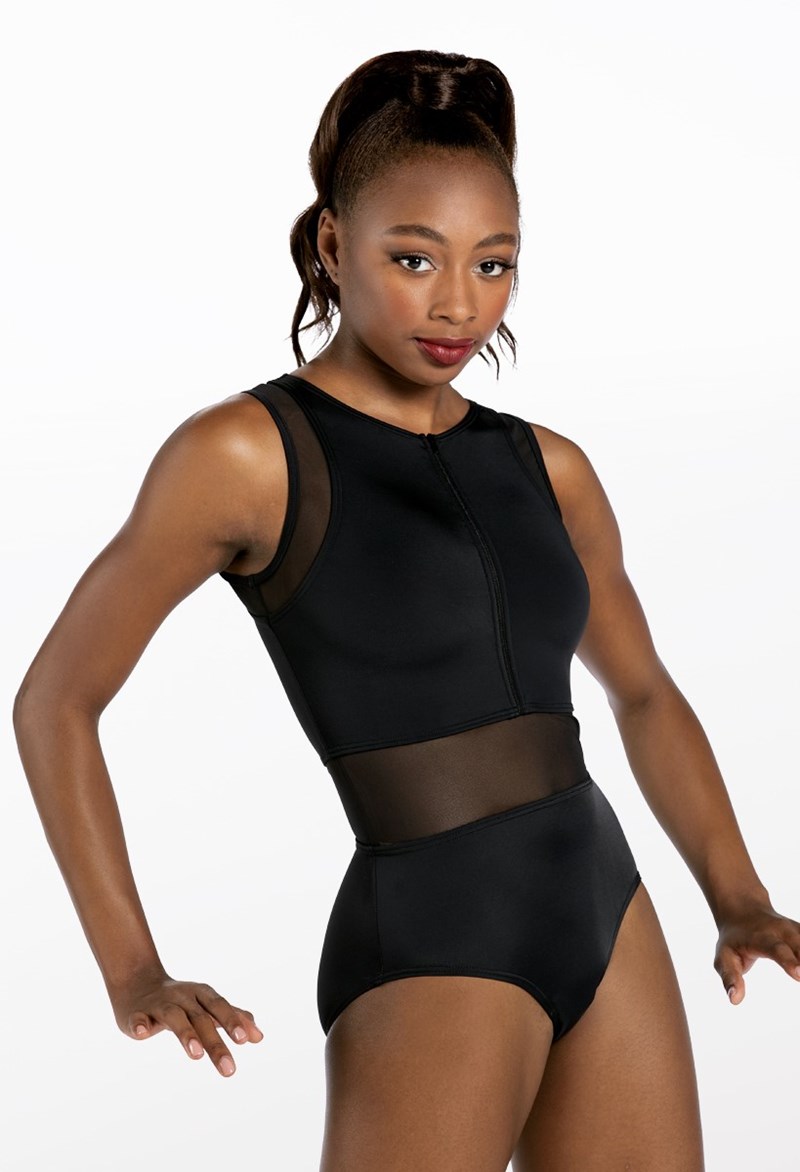 Dance Leotards - Mesh Detail Sleeveless Leotard - Black - Large Child - MT12491