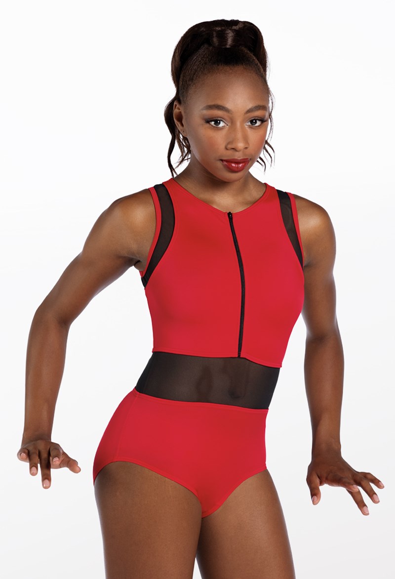 Dance Leotards - Mesh Detail Sleeveless Leotard - Red - Small Adult - MT12491