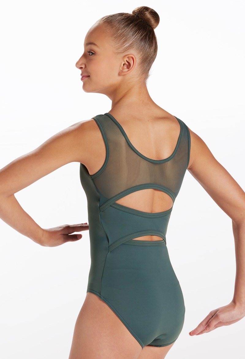 Dance Leotards - Cutout Mesh Back Tank Leotard - PINE - Medium Child - MT12514