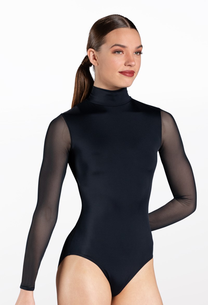 Dance Leotards - Power Mesh Long Sleeve Leotard - Black - Medium Adult - MT12523