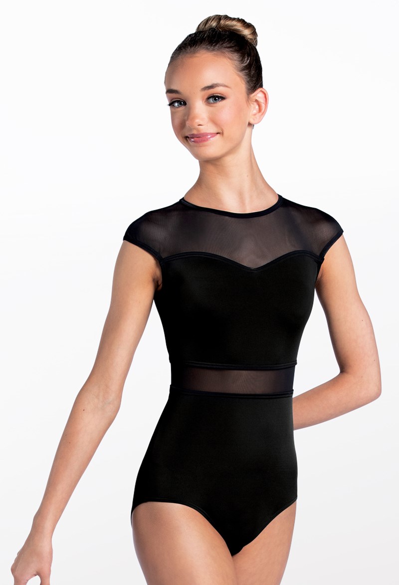 Dance Leotards - Sweetheart Mesh Detail Leotard - Black - Medium Child - MT12540