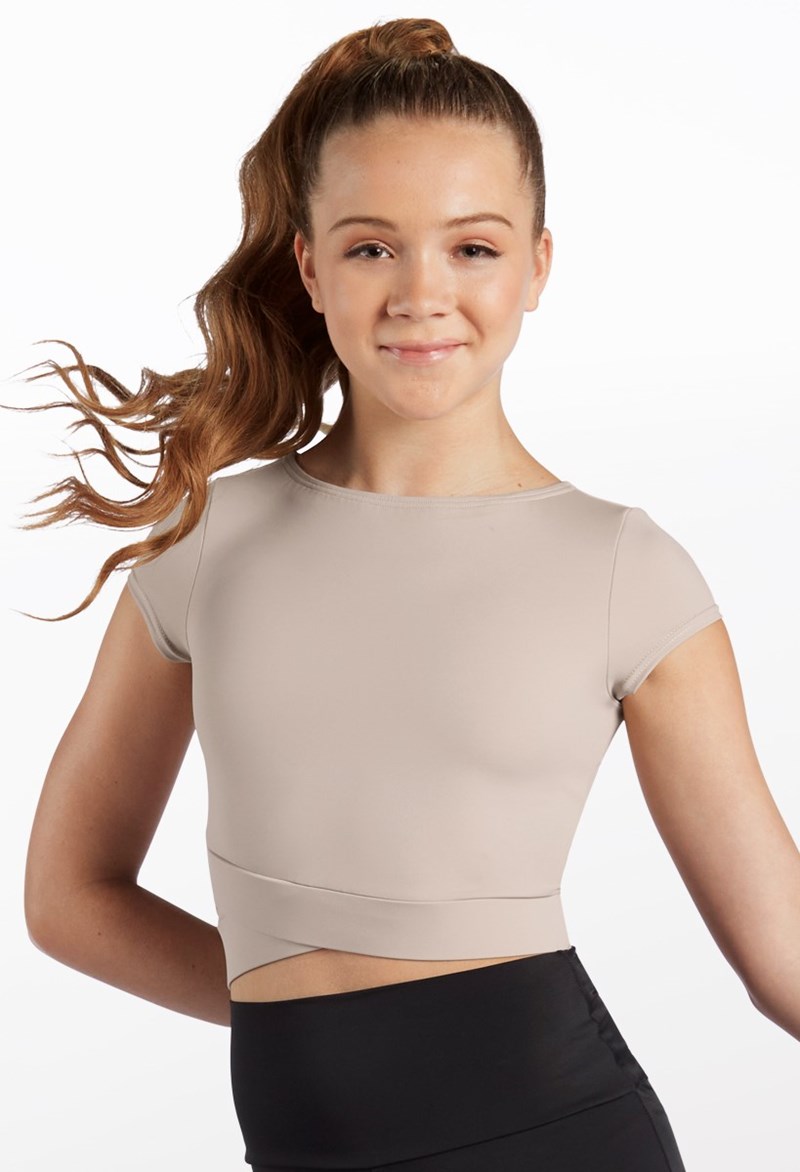 Dance Tops - Cap Sleeve Wrap Hem Crop Top - LATTE - Large Child - MT13106