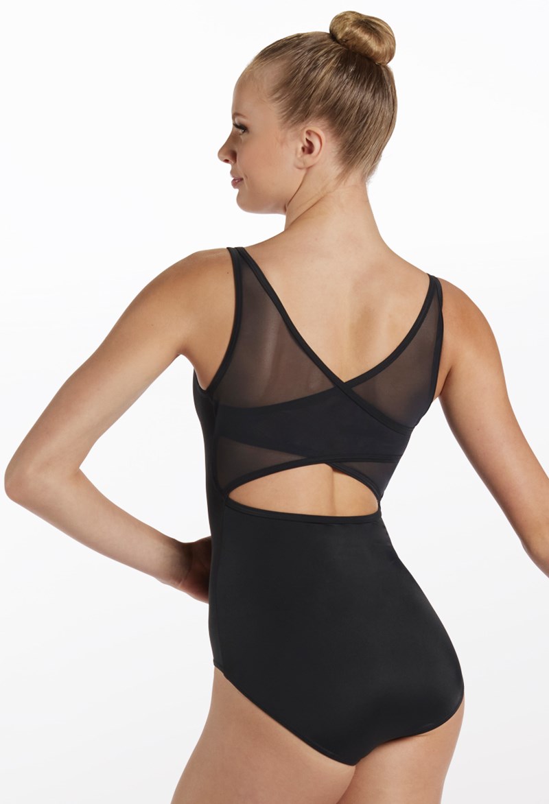 Dance Leotards - Pinch Front Mesh Back Leotard - Black - Medium Adult - MT13123