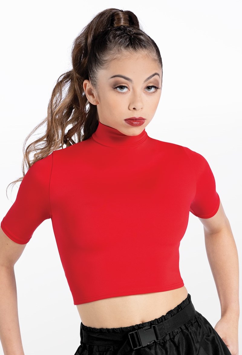 Dance Tops - Half Sleeve Mock Neck Crop Top - Red - Medium Child - MT13138