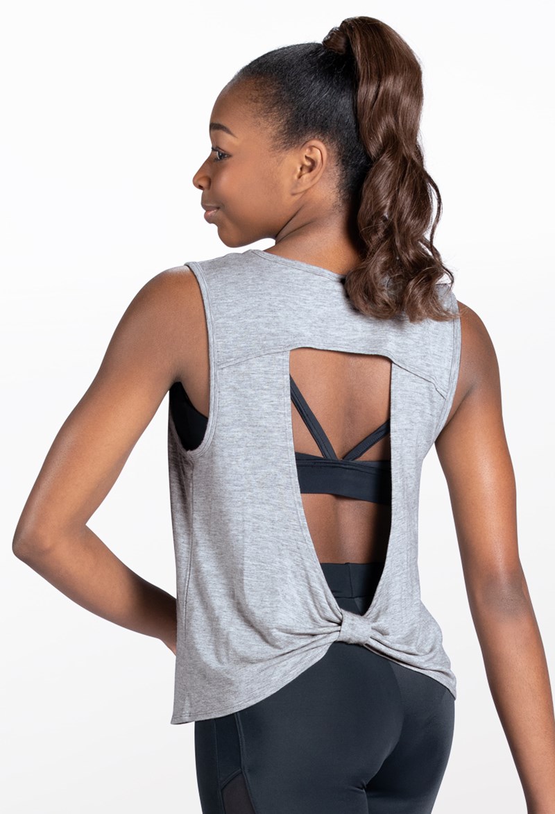 Dance Tops - Open Bow Back Tank - Heather Gray - Large Child - NV12120