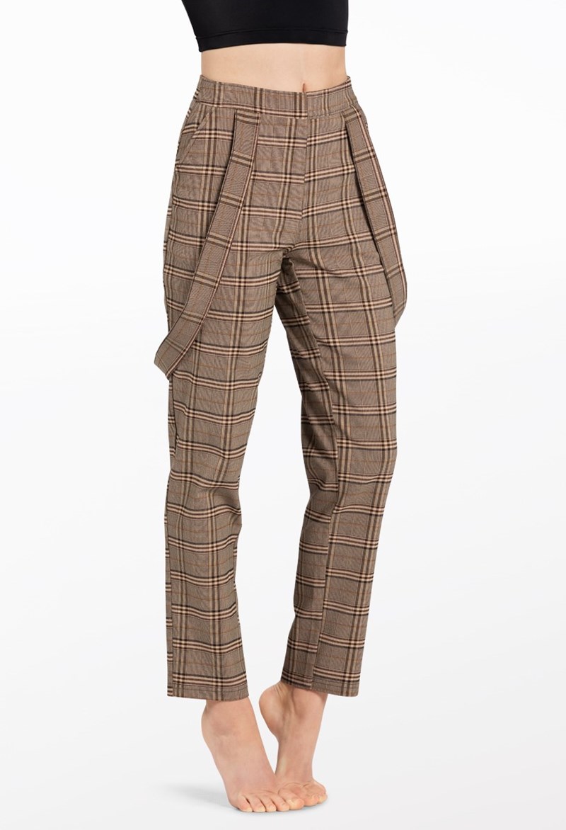Balera Plaid Pants With Suspenders - Brown - NV12236