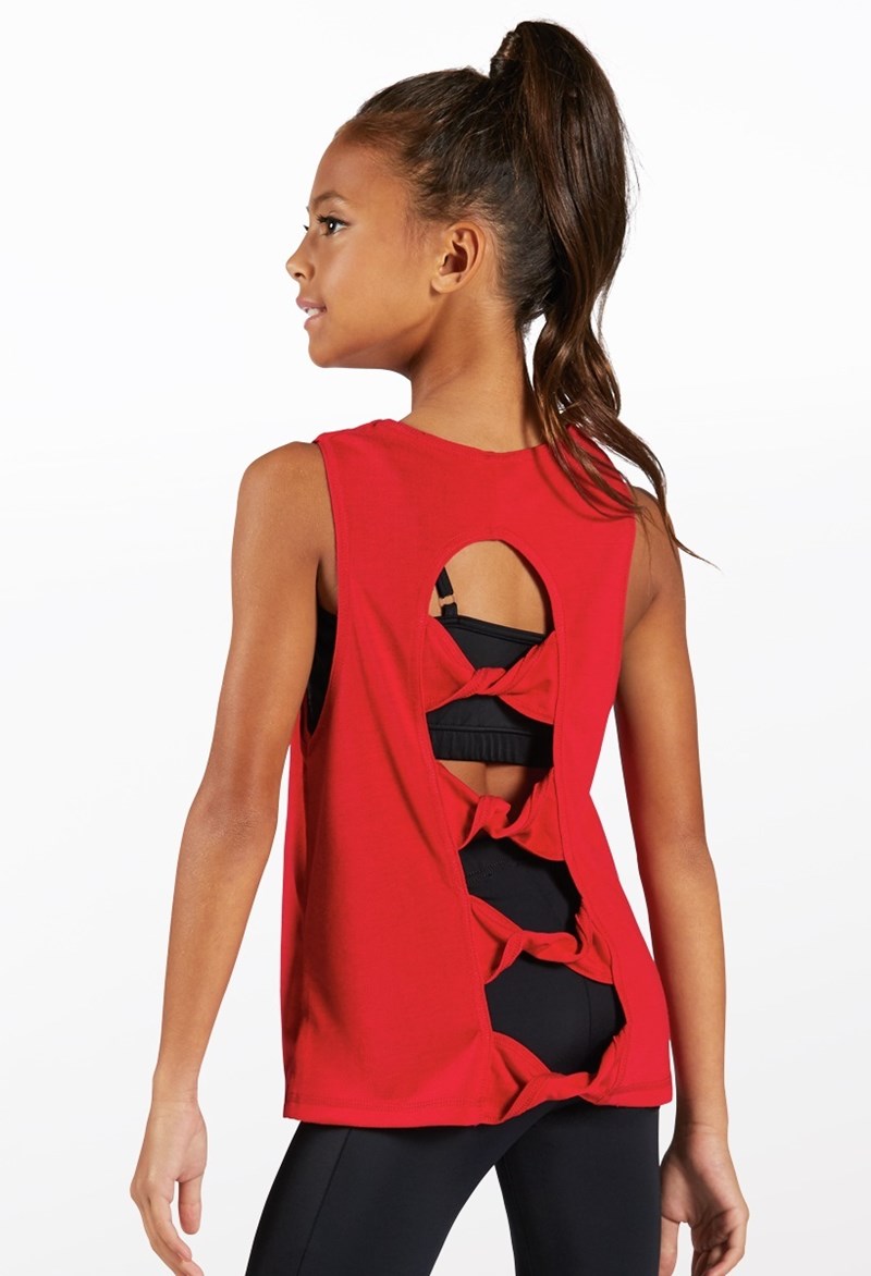 Dance Tops - Twisted Bow Back Tank Top - Red - Large Child - PT11738