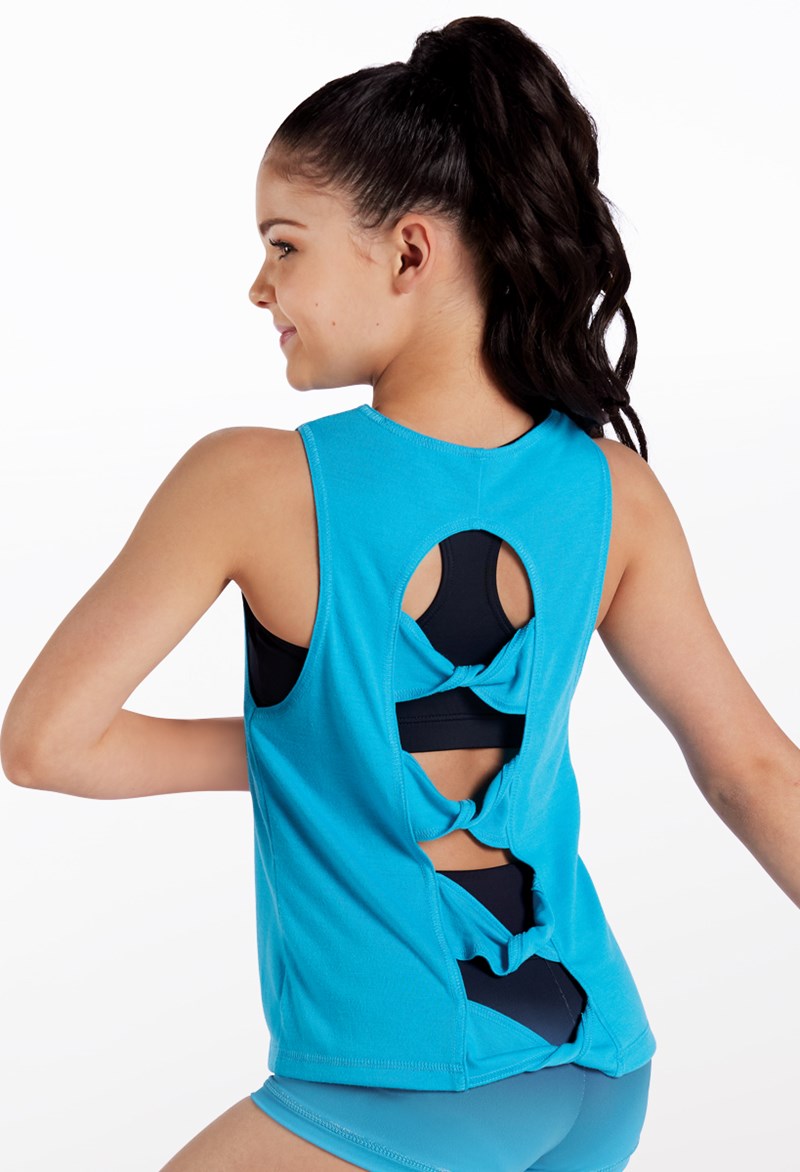 Dance Tops - Twisted Bow Back Tank Top - Turquoise - Small Child - PT11738