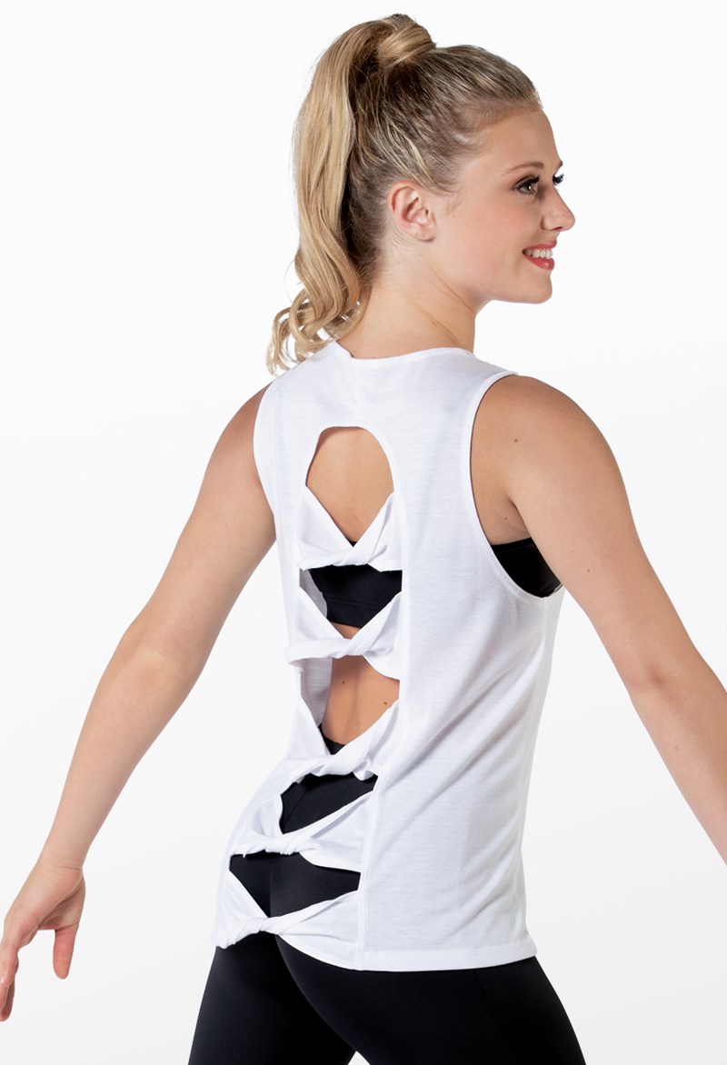 Dance Tops - Twisted Bow Back Tank Top - White - Medium Adult - PT11738