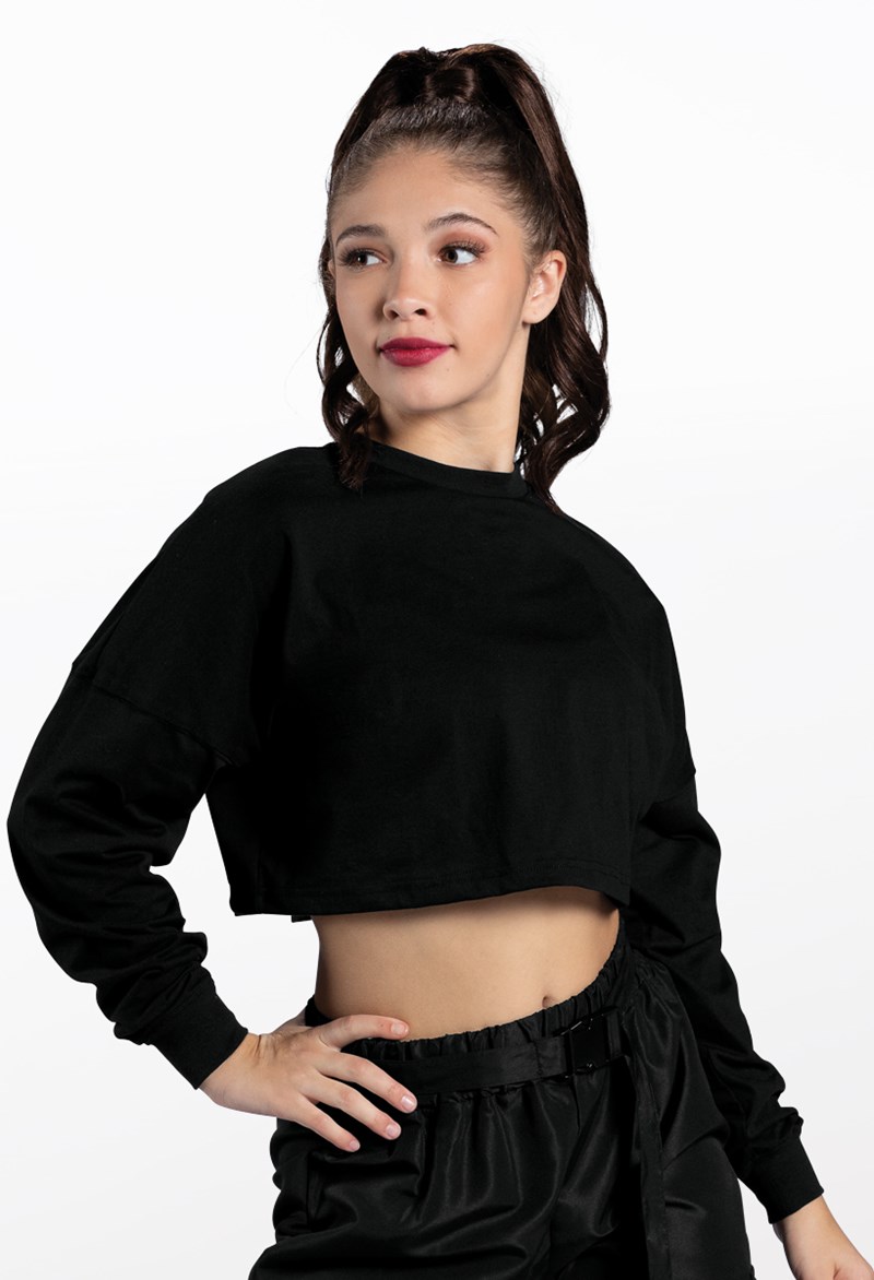 Dance Tops - Cropped Long Sleeve Tee - Black - Large Adult - PT12726