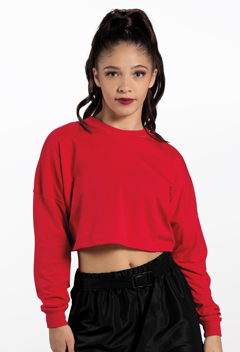 Dance Tops - Cropped Long Sleeve Tee - Red - Extra Large Adult - PT12726