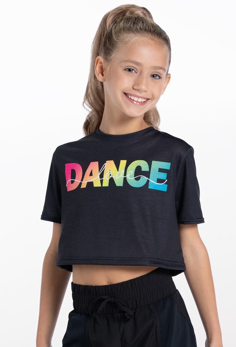 Dance Tops - Dance Graphic Cropped Tee - BLACK/RAINBOW - Medium Child - PT13229