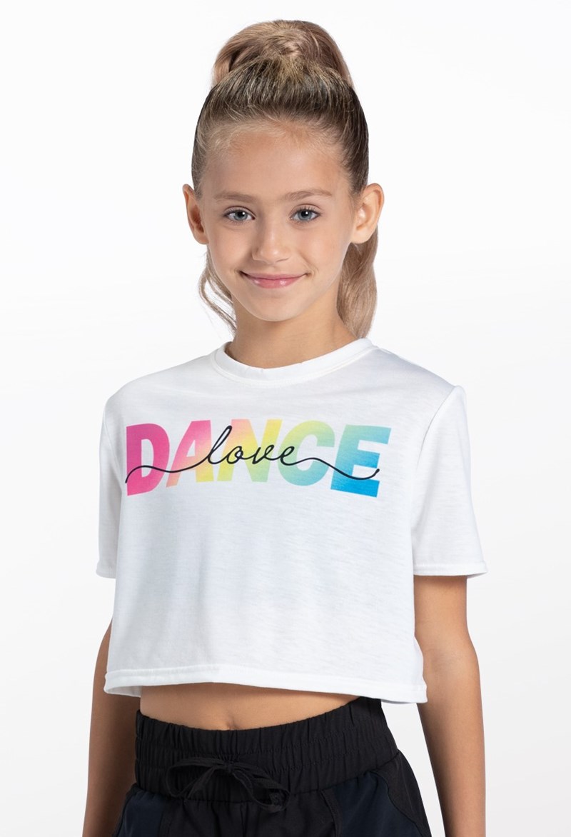 Dance Tops - Dance Graphic Cropped Tee - WHITE/RAINBOW - Large Adult - PT13229