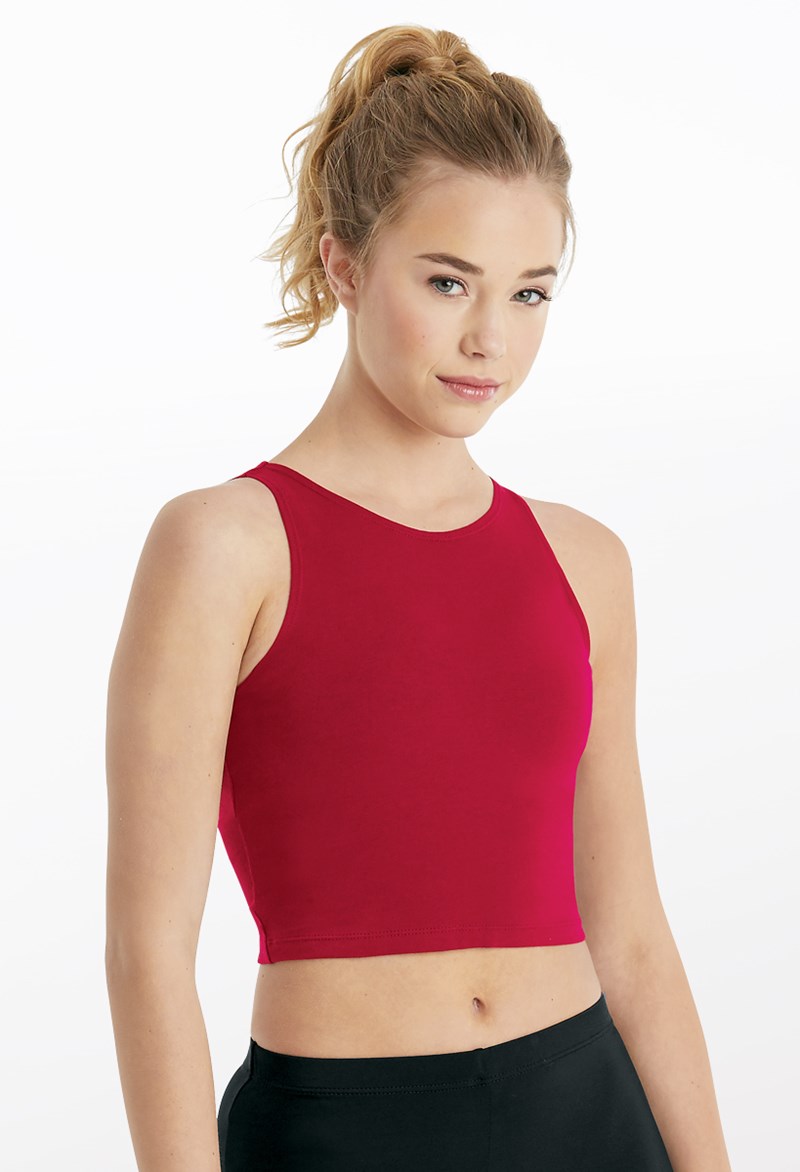 Dance Tops - Cotton High Neck Crop Top - Red - Small Child - PT9424