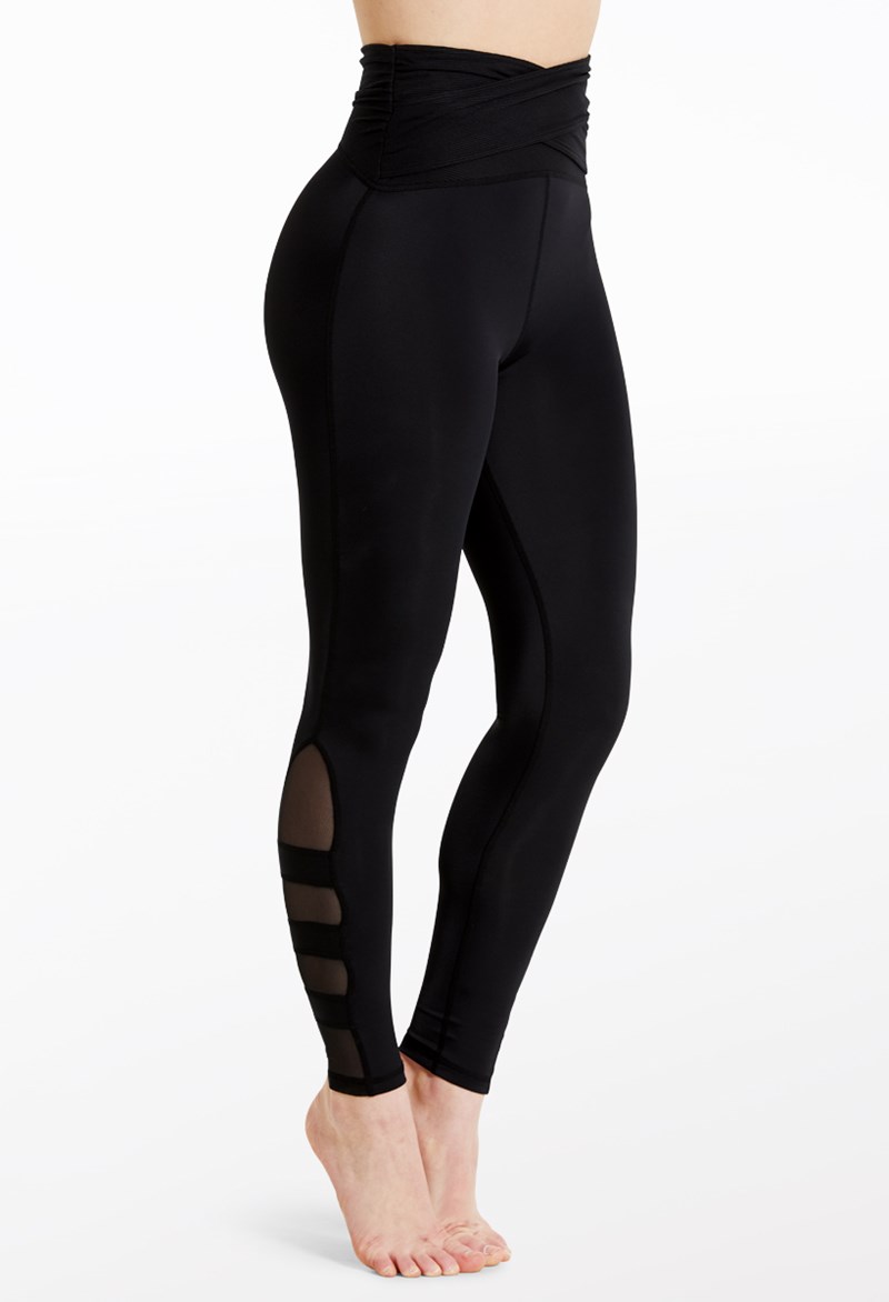 Dance Leggings - Rib Knit Detail Leggings - Black - Extra Large Adult - RB11338