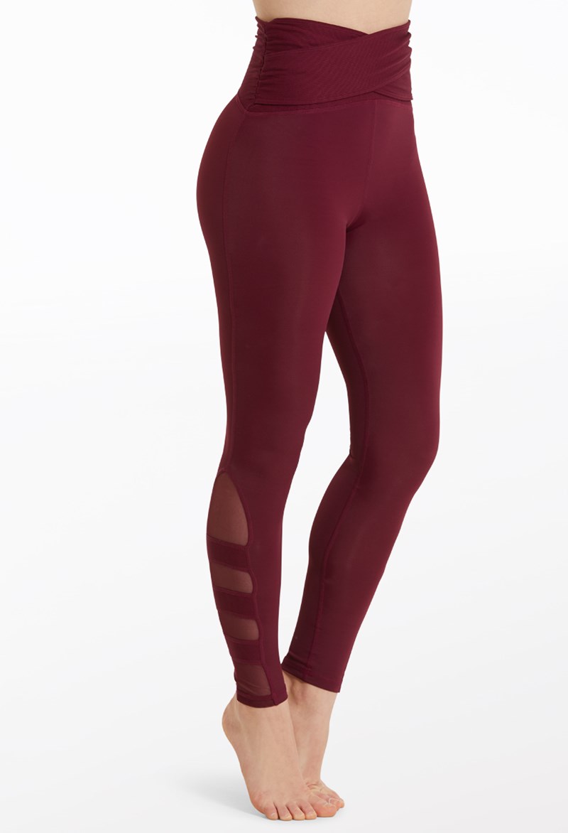 Dance Leggings - Rib Knit Detail Leggings - Black Cherry - Medium Adult - RB11338