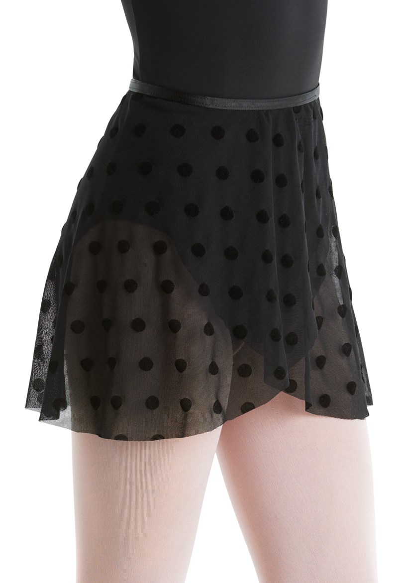 Balera Flocked Dot Mesh Wrap Skirt - Black - Child - S1.