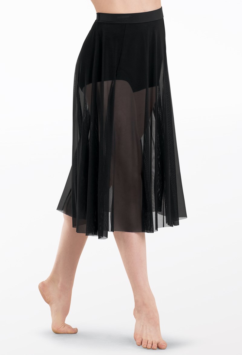 Dance Skirts and Tutus - Midi Length Mesh Skirt - Black - Small Adult - S9768