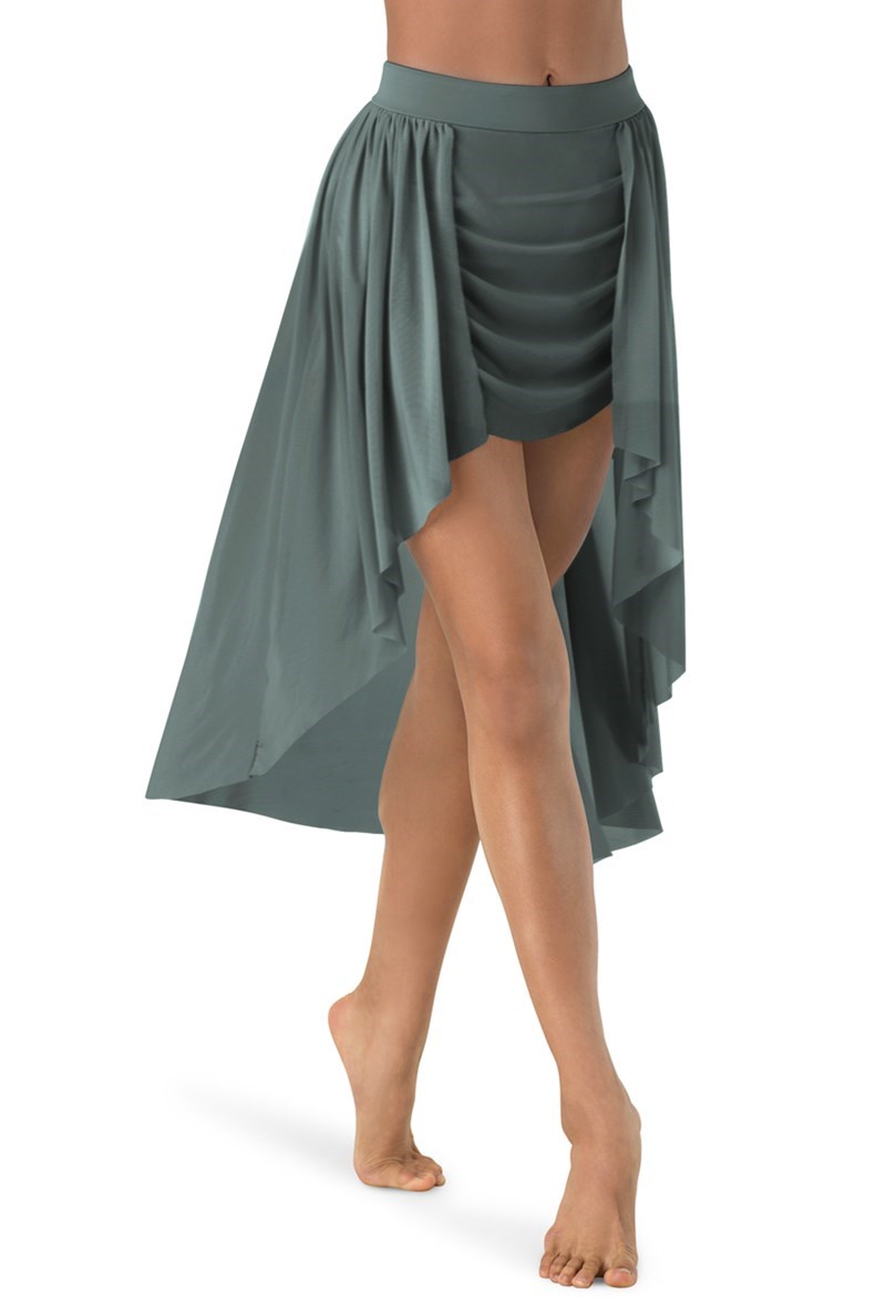 Drape Front Mesh Midi Skirt