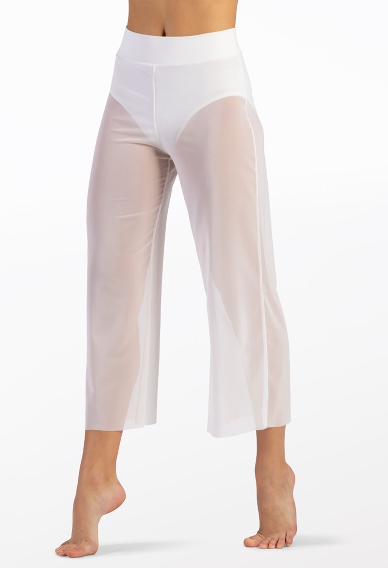 Dance Bottoms - Mesh Culotte Pants - White - Large Adult - SM11441