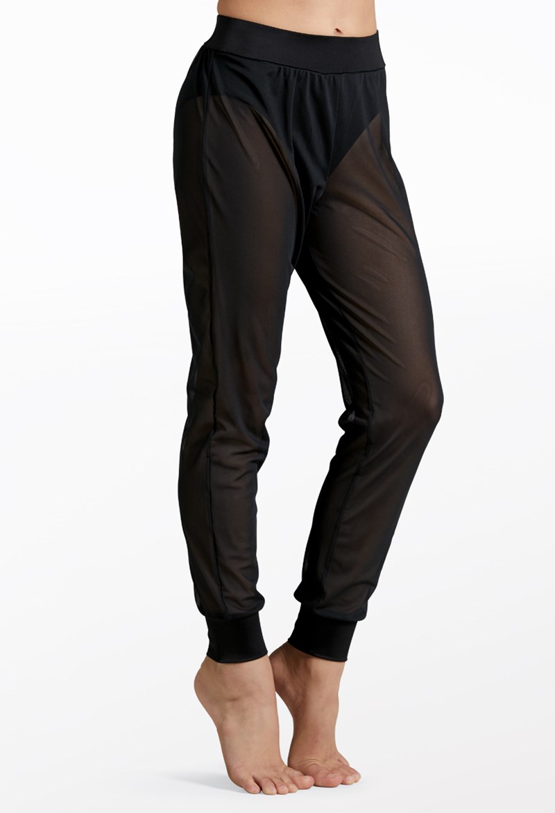 Dance Leggings - Mesh Jogger Pants - Black - Medium Adult - SM11625