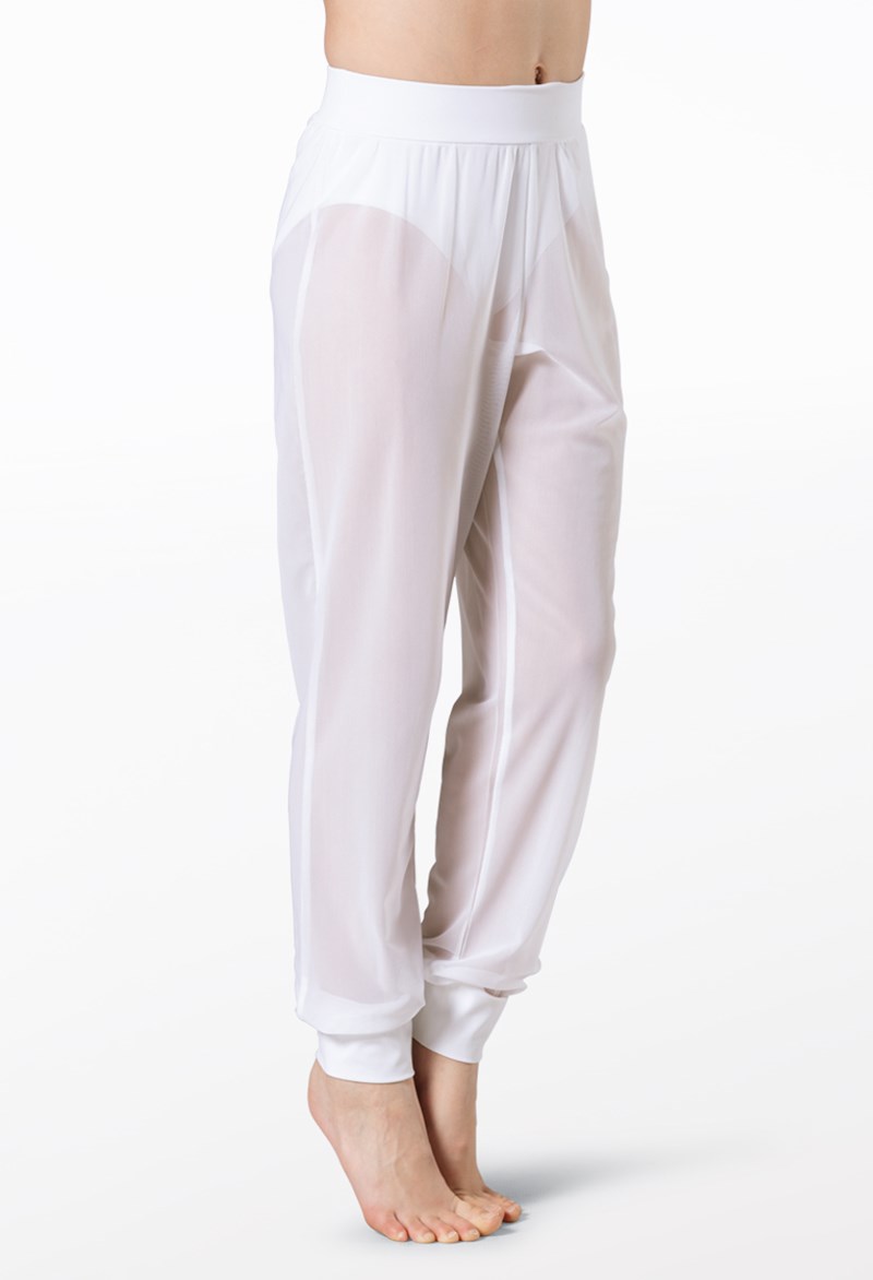 Dance Leggings - Mesh Jogger Pants - White - Extra Large Adult - SM11625