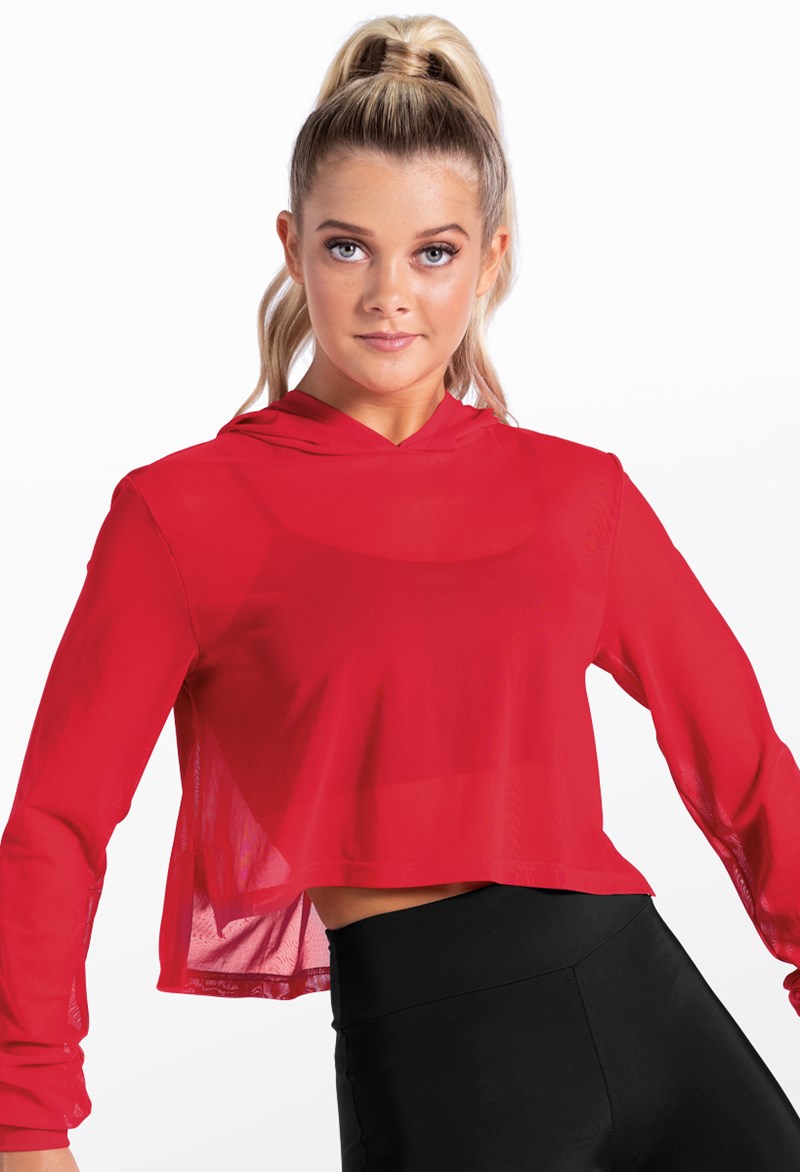 Dance Tops - Cropped Mesh Hoodie - Red - Extra Large Adult - SM11765