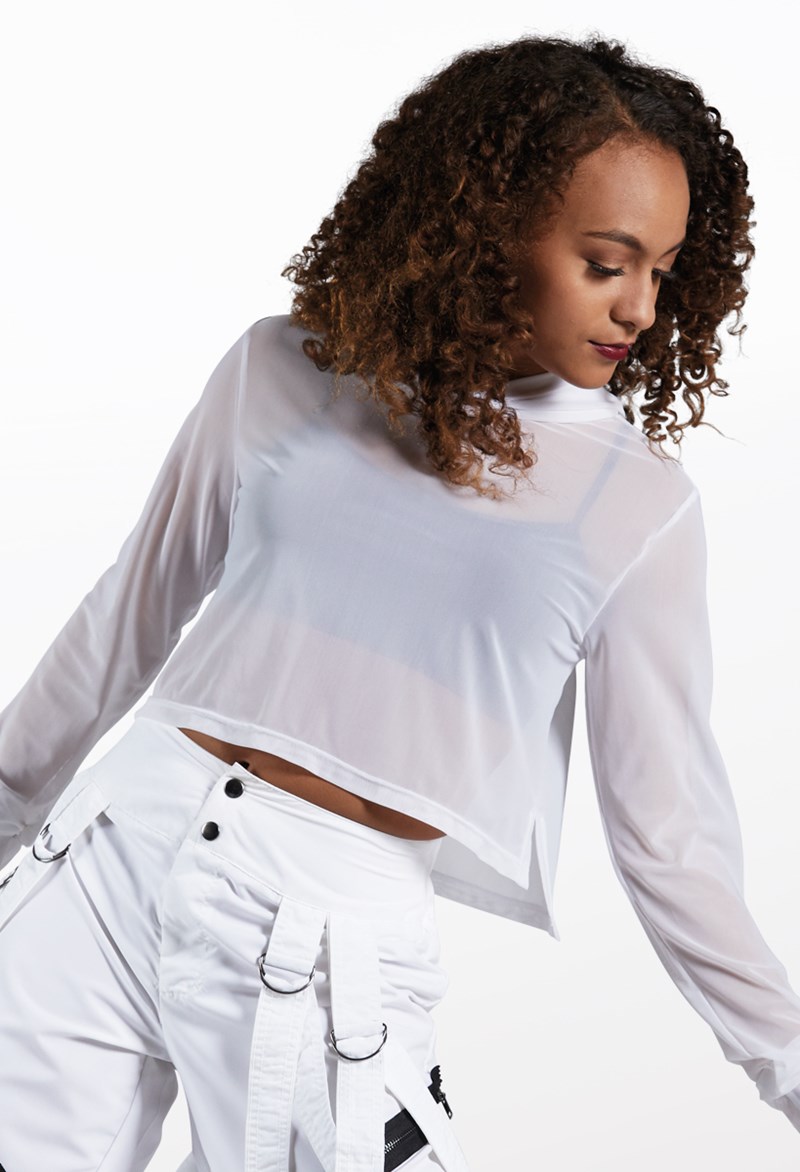 Dance Tops - Cropped Mesh Hoodie - White - Extra Large Adult - SM11765