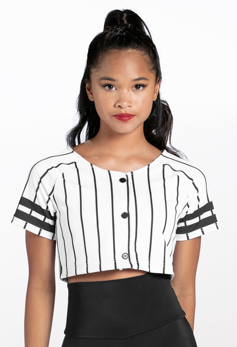 Dance Tops - Cropped Printed Baseball Tee - White/Black - Extra Large Adult - SP005