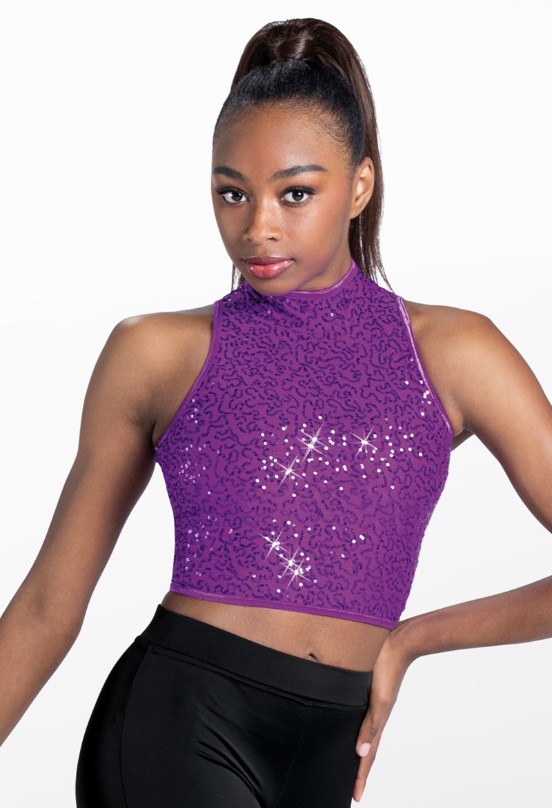 Dance Tops - Sequin Sleeveless Crop Top - ELECTRIC PURPLE - Intermediate Child - SQ10319