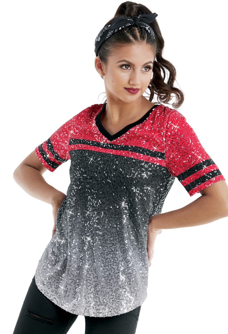 Dance Tops - Ombre Sequin Performance Tee - BLACK/CANARY - Intermediate Child - SQ11137