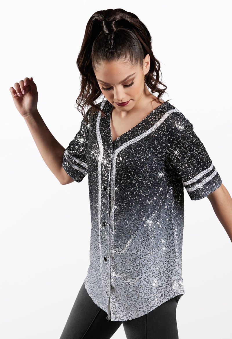 Dance Tops - Sequin Baseball Jersey - Black - Extra Large Adult - SQ11774
