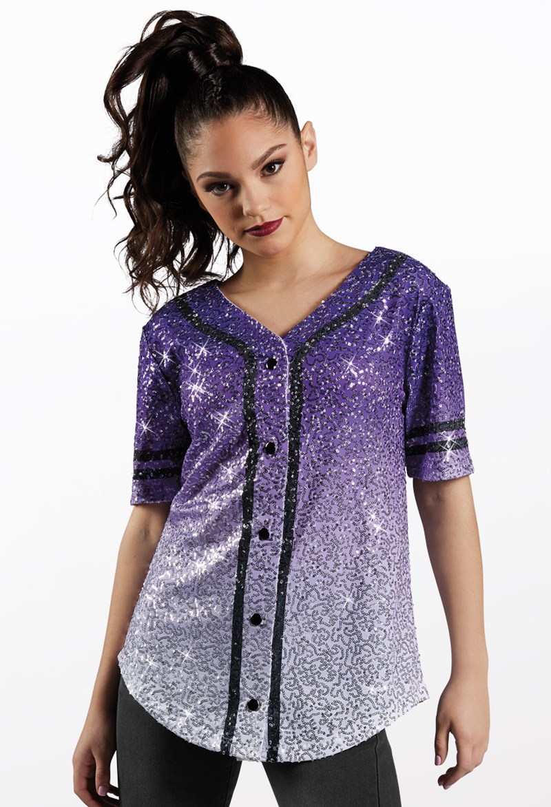 Dance Tops - Sequin Baseball Jersey - Grape - Small Child - SQ11774