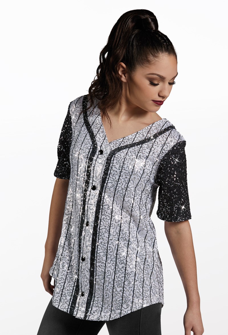 Dance Tops - Sequin Baseball Jersey - STRIPES - Medium Adult - SQ11774