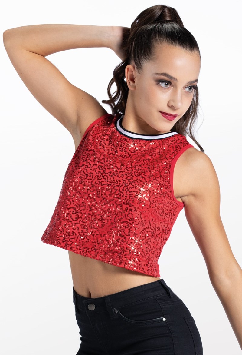 Dance Tops - Cropped Sequin Tank Top - White - Large Adult - SQ13139