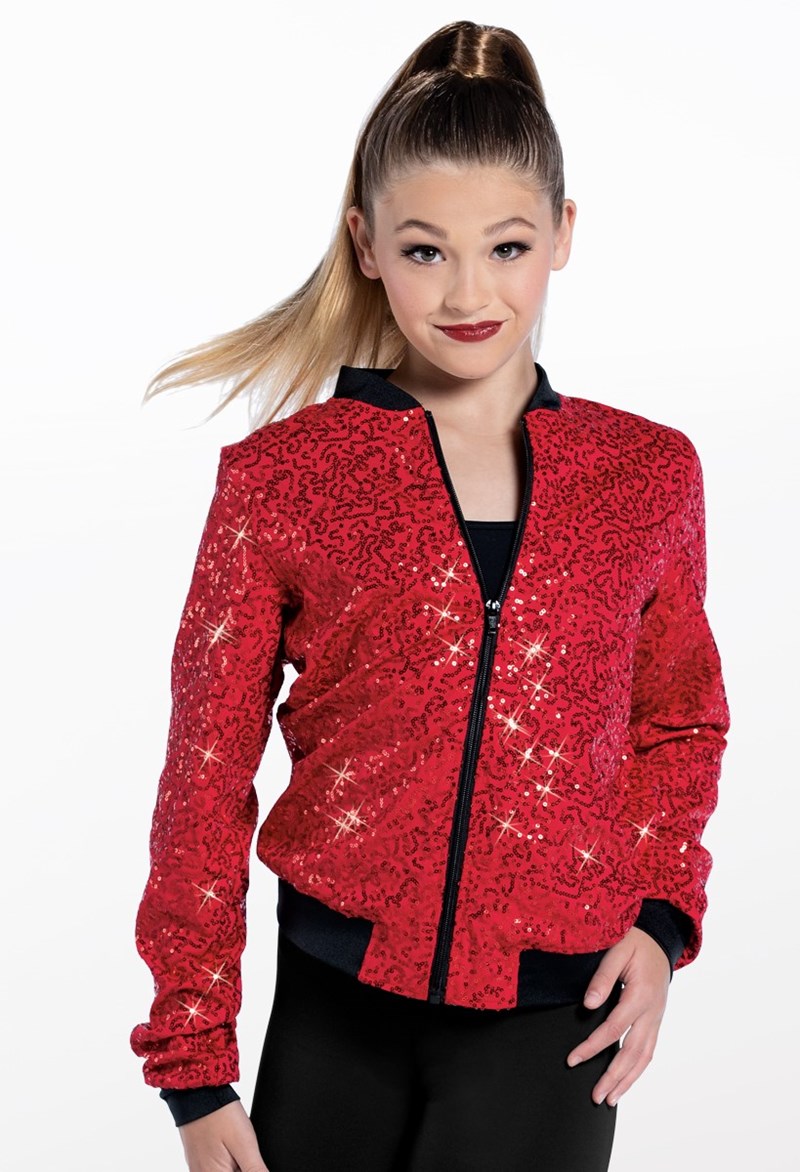 Dance Tops - Sequin Bomber Jacket - Red - Large Child - SQ13866