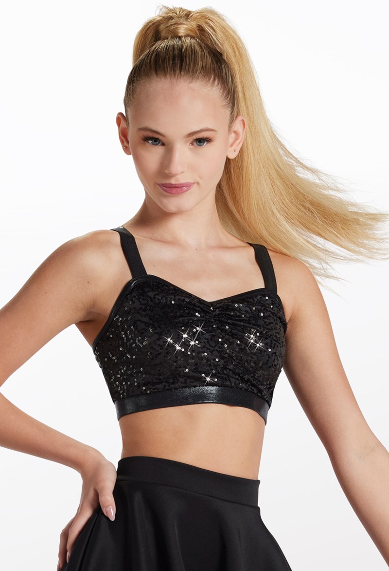 Dance Tops - Sequin Performance Bra Top - Black - Large Adult - SQ9663