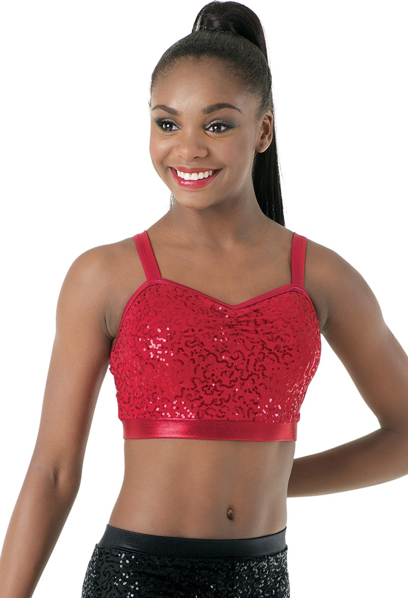 Dance Tops - Sequin Performance Bra Top - Red - Small Adult - SQ9663
