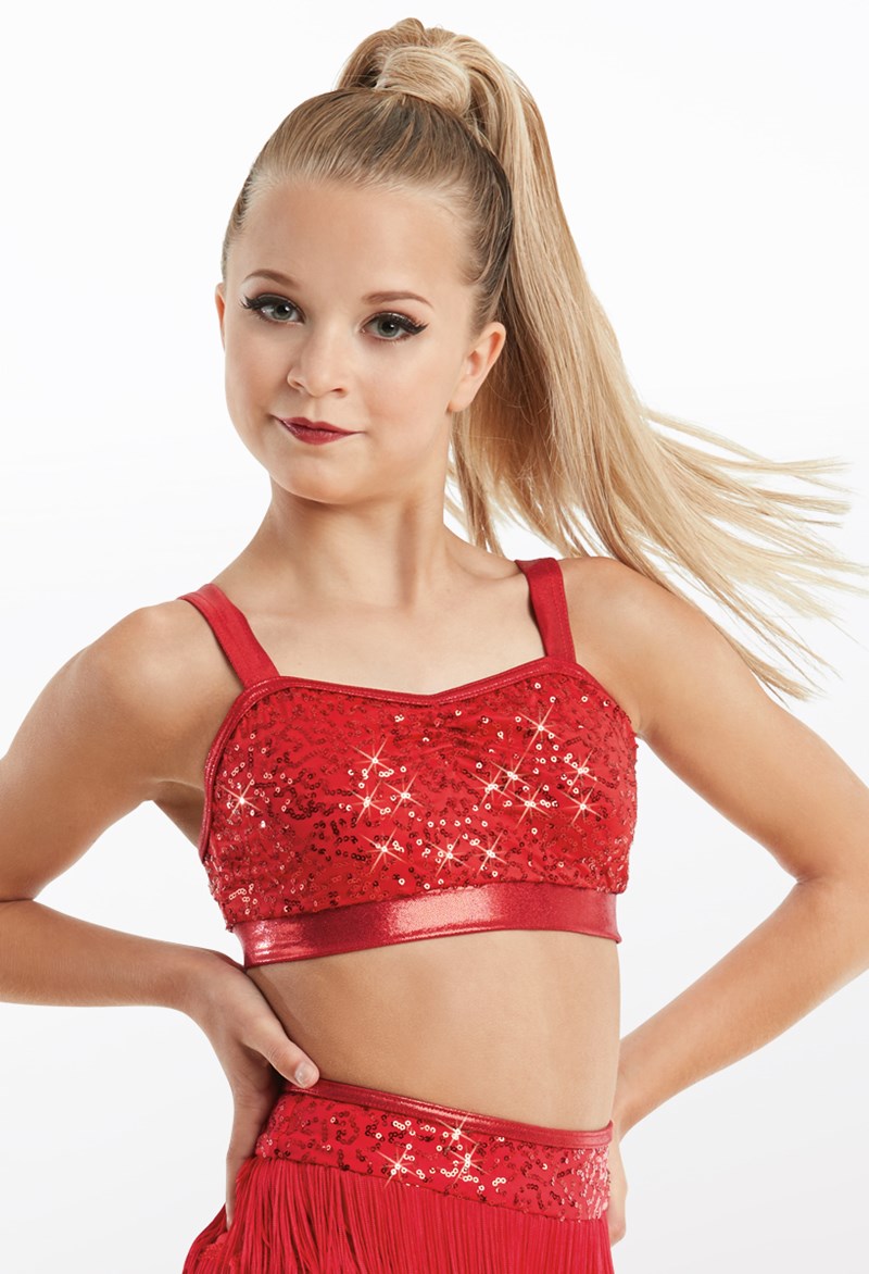 Dance Tops - Sequin Performance Bra Top - Red - Large Child - SQ9663