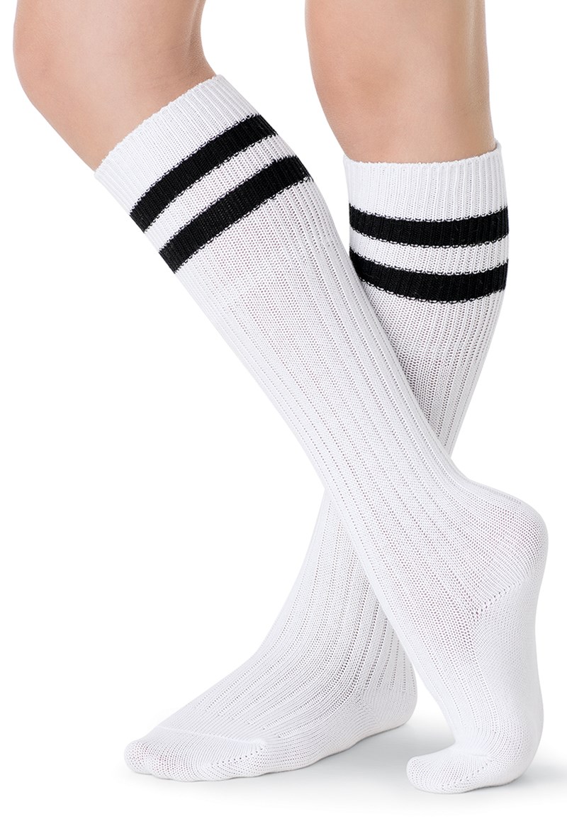Dance Accessories - Knee-High Tube Socks - White/Black - XSSC - TS8999