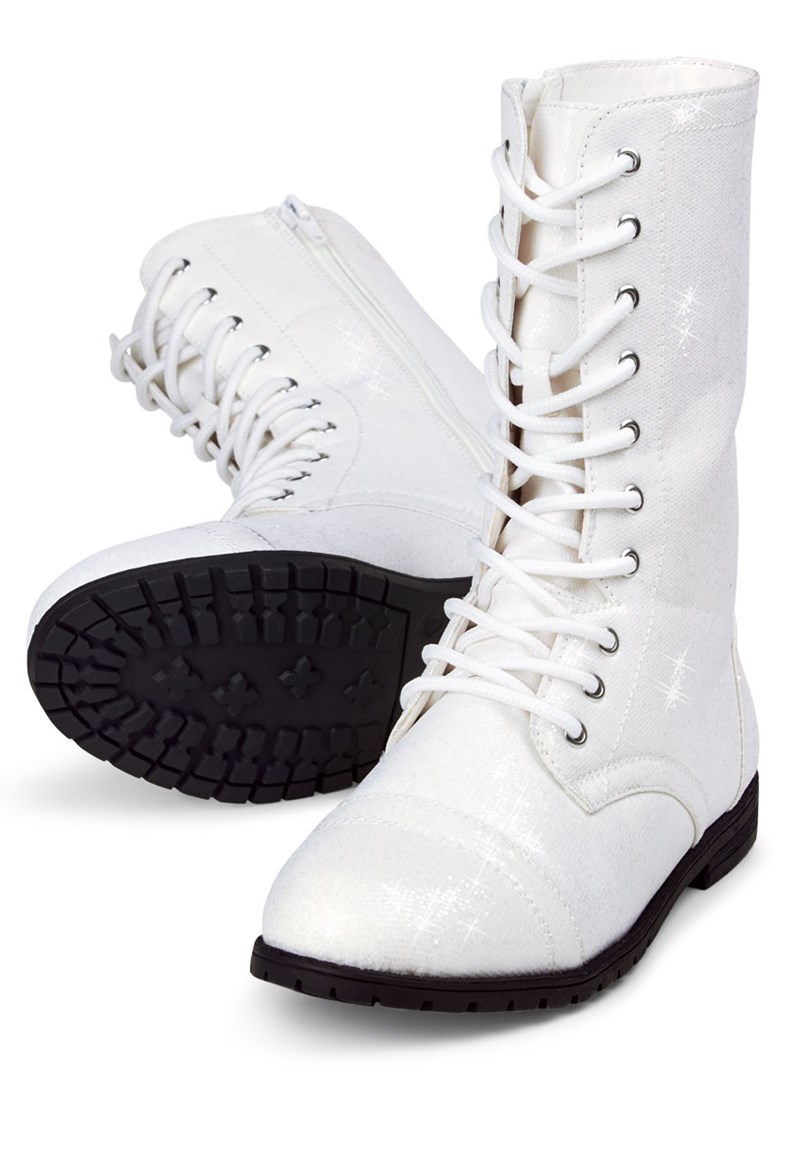 Dance Shoes - Glitter Combat Boots - White - 3.5AM - WL088