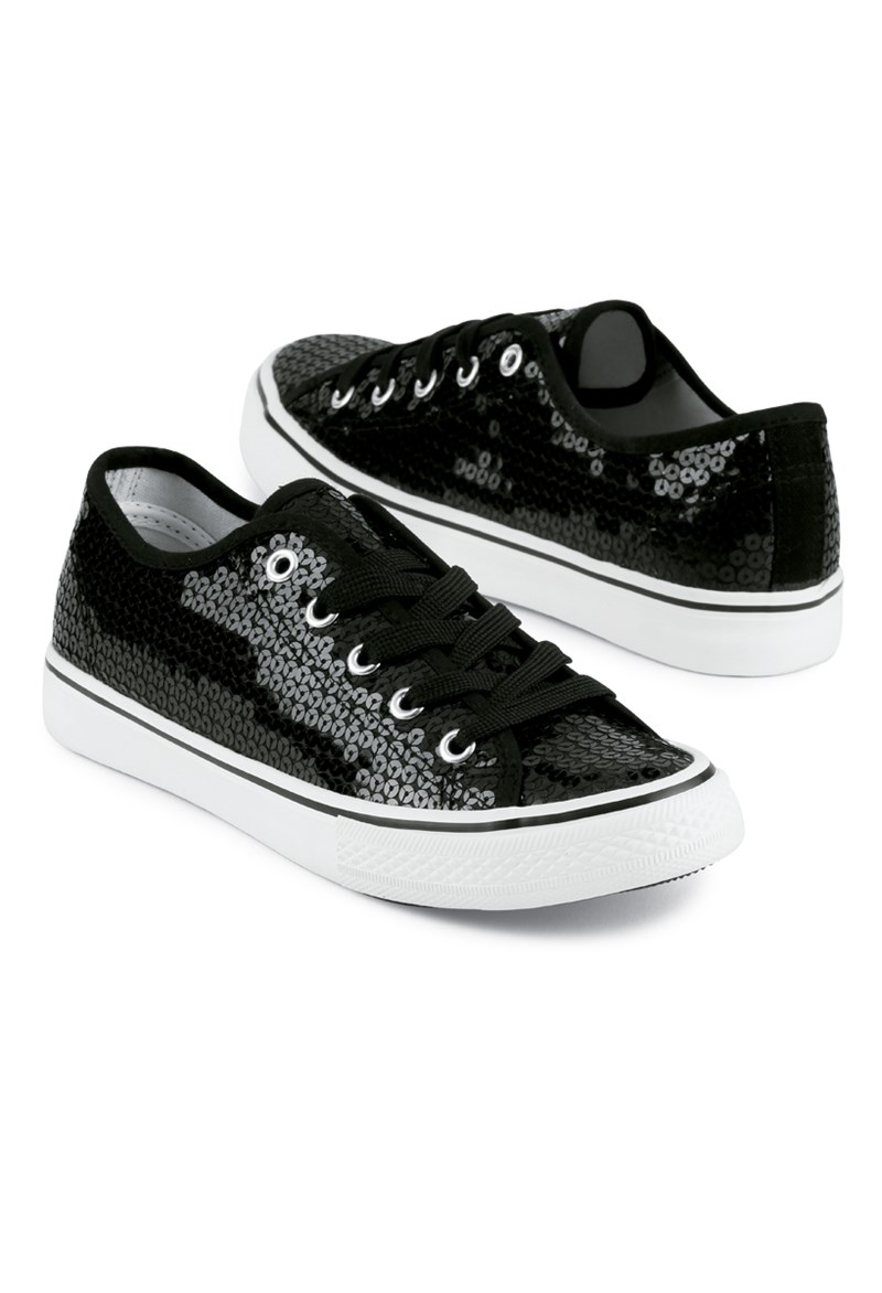 Dance Shoes - Sequin Low-Top Sneakers - Black - 1AM - WL6033