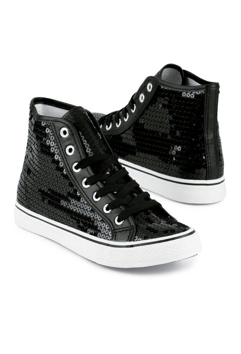 Dance Shoes - Sequin High-Top Sneakers - Black - 6AM - WL6034