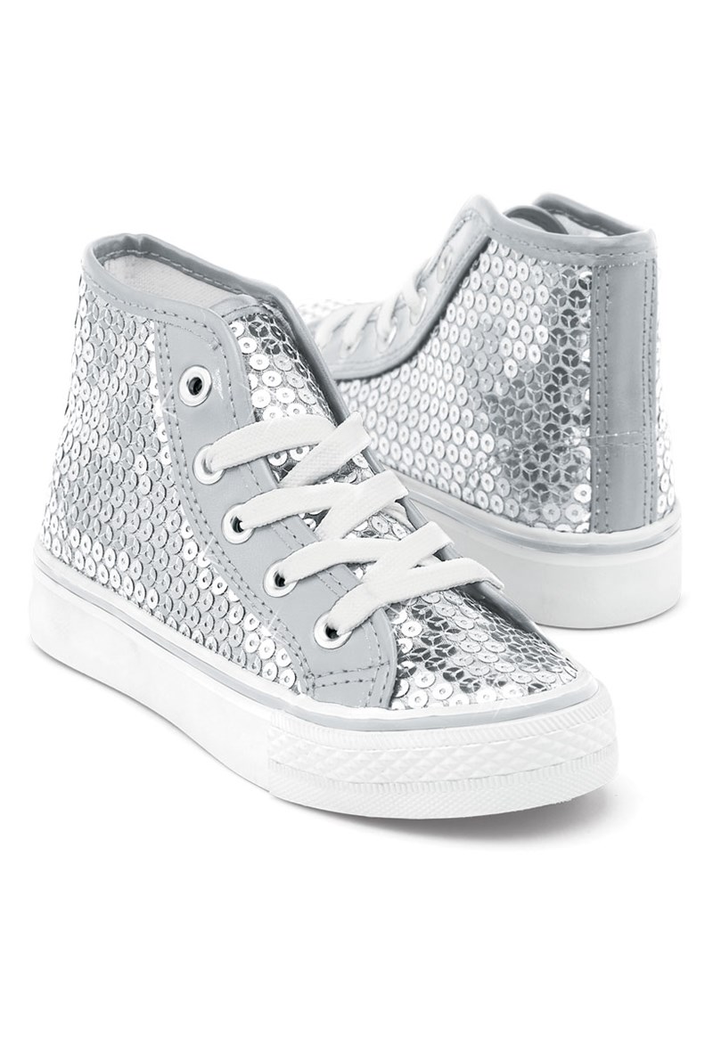 Dance Shoes - Sequin High-Top Sneakers - Silver - 10AM - WL6034