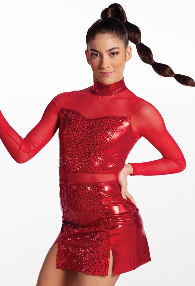 Metallic Sequin Panel Dress - Red - Medium Adult - Dance Dress 14494