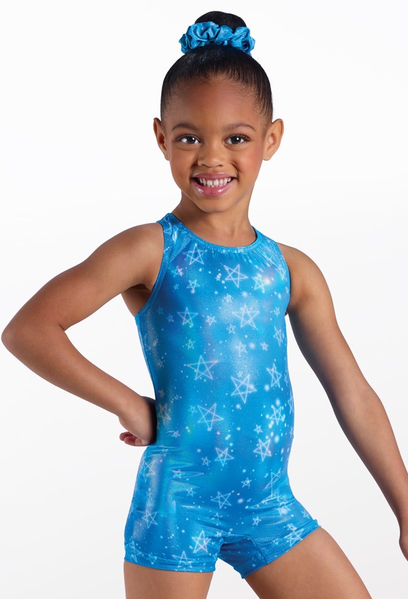 Metallic Prints Biketard - Peacock/stars - Medium Child - Gymnastics Leotard 14611