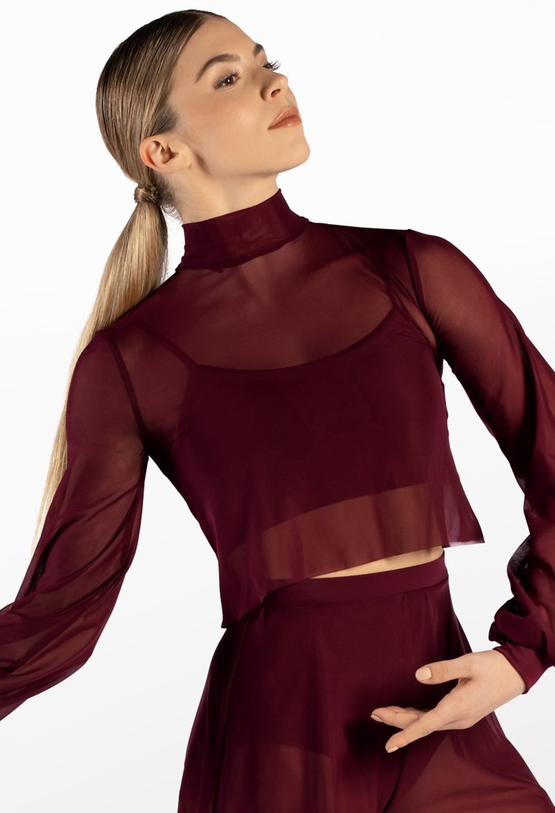 Poet Sleeve Power Mesh Top - Black Cherry - Small Child - 14630